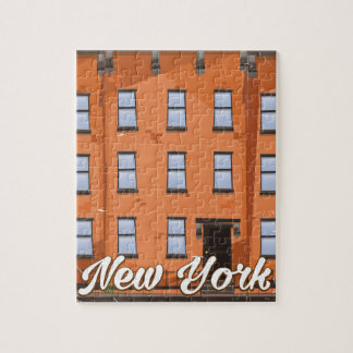 New York Brownstone travel poster cartoon Jigsaw Puzzle