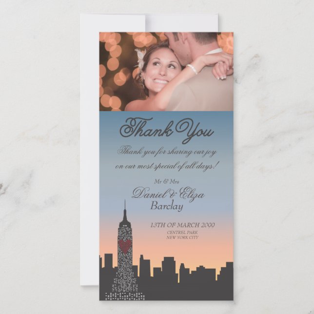 New York Building Wedding Thank You Photo Card (Front)