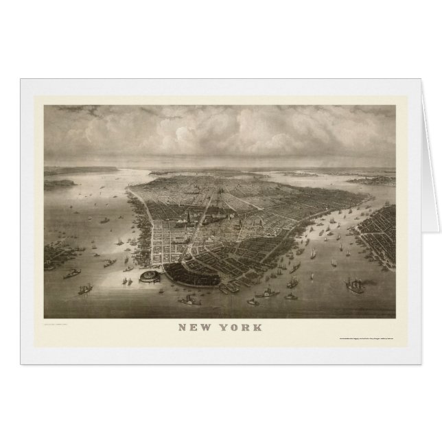 New York, carte panoramique de NY - 1851 (Devant horizontal)