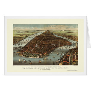 New York, carte panoramique de NY - 1883
