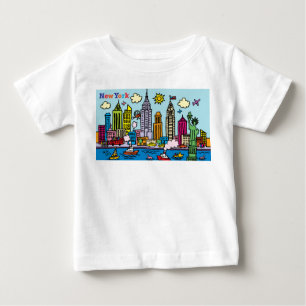New York Cartoon Sightseeing Buildings Baby T-Shirt