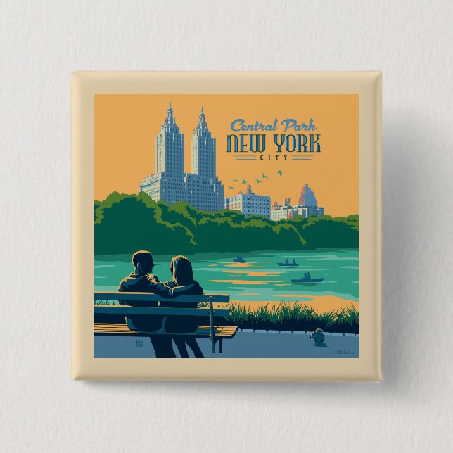 New York Central Park Bench 2 Inch Square Button (Front)