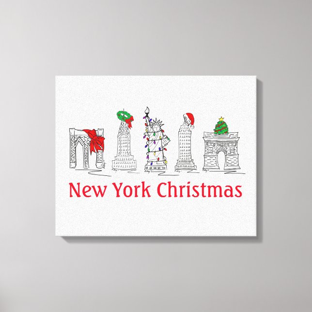 New York Christmas NYC Pen and Ink Illustration Canvas Print (Front)
