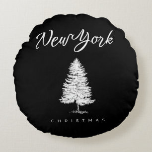 New York Christmas Round Pillow