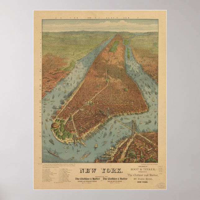 New York City 1879 Antique Panoramic Map Poster (Front)