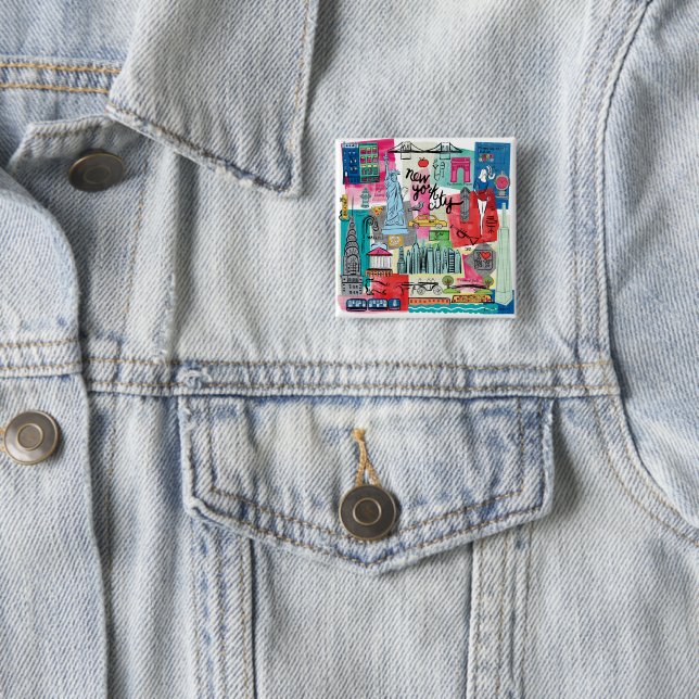 New York City 2 Inch Square Button (In Situ)