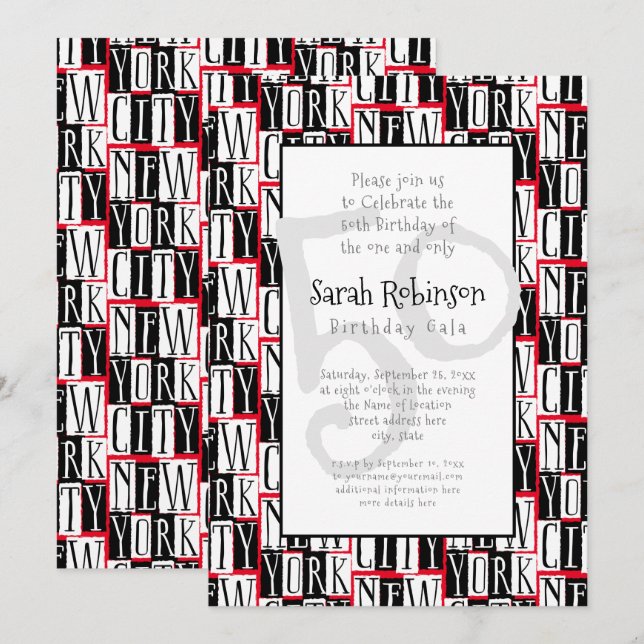 New York City 50th Birthday Party Manhattan Chic Invitation (Front/Back)