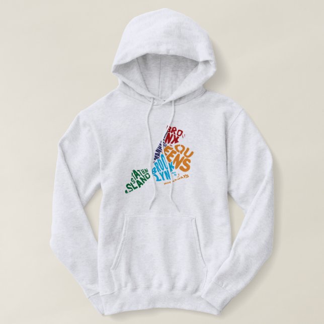 New York City 5 Boroughs Word Art Map Hoodie (Design Front)