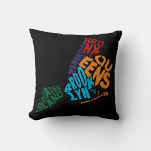 New York City 5 Boroughs Word Art Map Throw Pillow