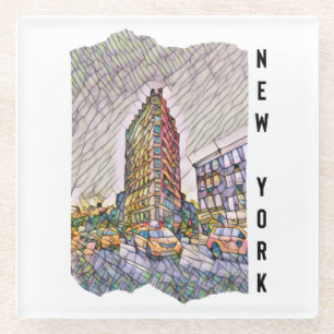 New York City Aesthetic Mosaic Art  Glass Coaster