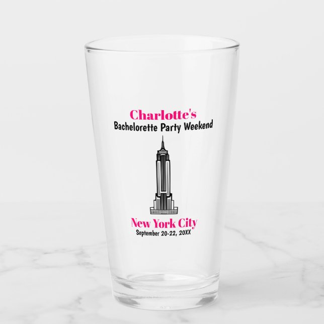 New York City Bachelor Party Girls Trip Beer Pint Glass (Front)