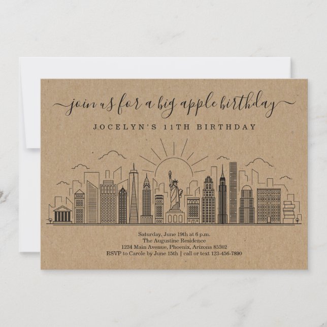 New York City Big Birthday Apple Party Invitation (Front)