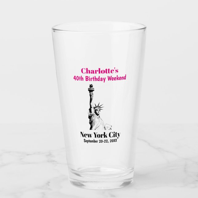 New York City Birthday Party Girls Trip Beer Pint Glass (Front)