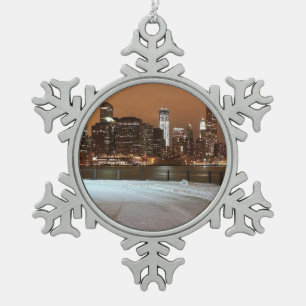 New York City Blanketed in Snow Snowflake Pewter Christmas Ornament