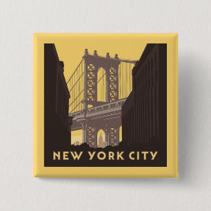 New York City   Brooklyn Bridge 2 Inch Square Button