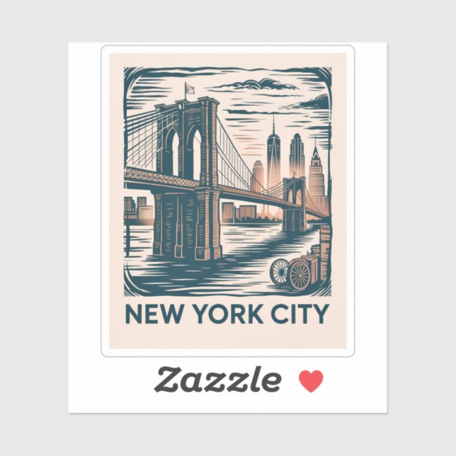 New York City Brooklyn Bridge Bold Retro Skyline  (Sheet)