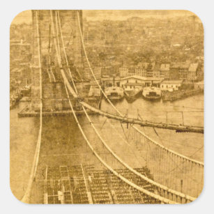 New York City Brooklyn Bridge Construction 1870s Square Sticker