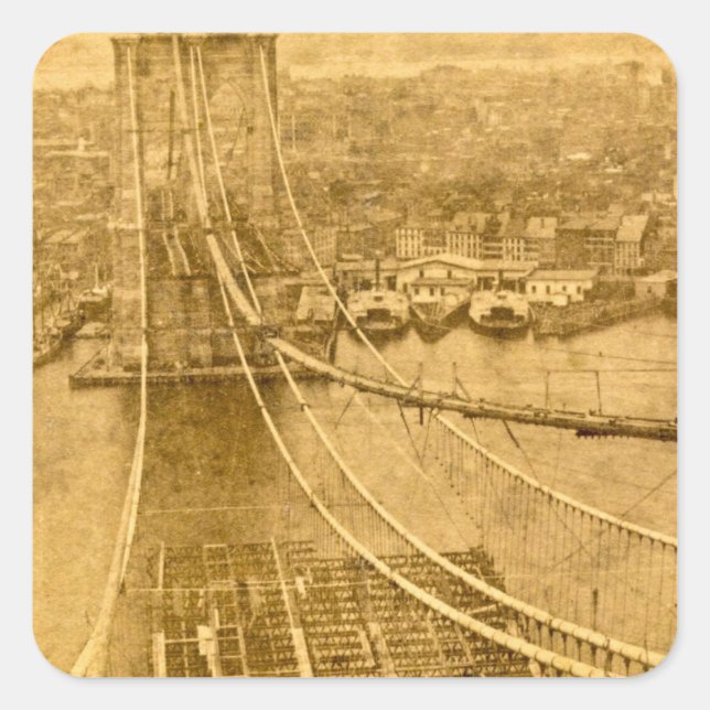 New York City Brooklyn Bridge Construction 1870s Square Sticker (Front)