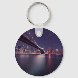 New York City Brooklyn Bridge Night Skyline Keychain