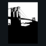 New York City Brooklyn Bridge Silhouette Pop Art Poster<br><div class="desc">Black & White Artistic New York City Night Digital Image - United States of America's Major Cities</div>