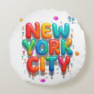 New York City Bubble Letters Round Pillow