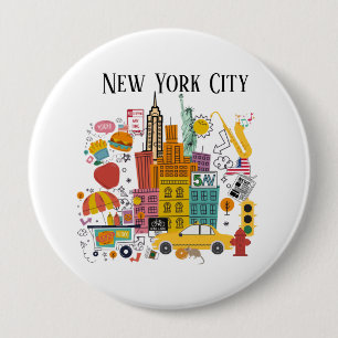 New York City Cartoon Style 4 Inch Round Button