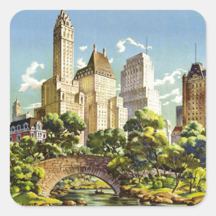 New York City Central Park Vintage Poster Square Sticker