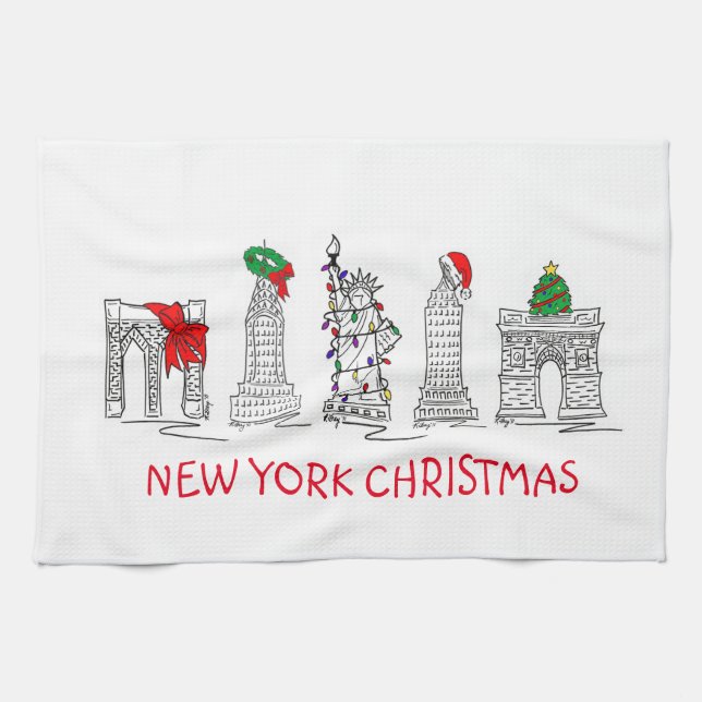 New York City Christmas NYC Buildings Xmas Holiday Kitchen Towel (Horizontal)