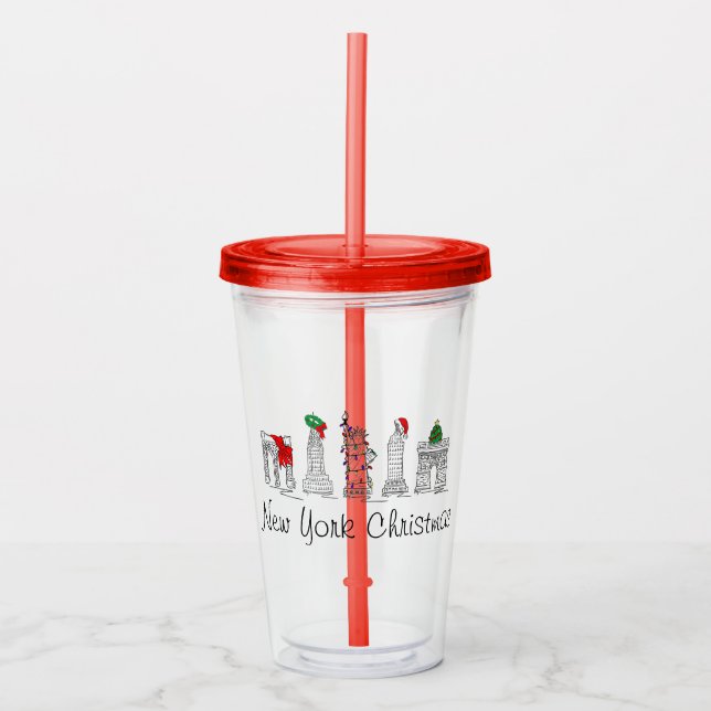 New York City Christmas NYC Holiday Architecture Acrylic Tumbler (Front)
