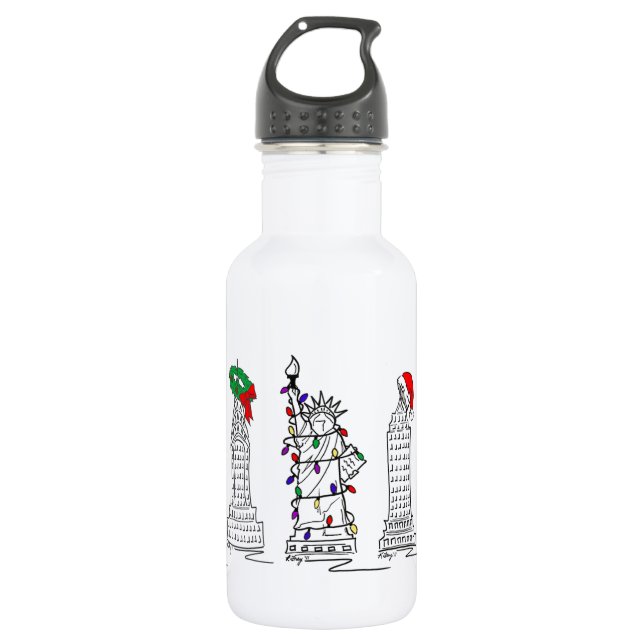 New York City Christmas NYC Holiday Landmarks Xmas 532 Ml Water Bottle (Front)