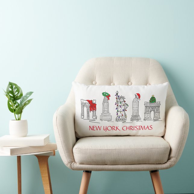 New York City Christmas NYC Landmarks Holiday Lumbar Pillow (Chair)