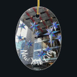 New York City Columbus Circle Christmas Stars NYC Ceramic Ornament<br><div class="desc">Features an original color photograph of blue star ornaments in a shopping center at Columbus Circle. Photographed in Manhattan, New York City. Lots of other NYC and nature photographs are also available from this shop. Don't see exactly what you're looking for? Contact Rebecca to have a product customized just for...</div>