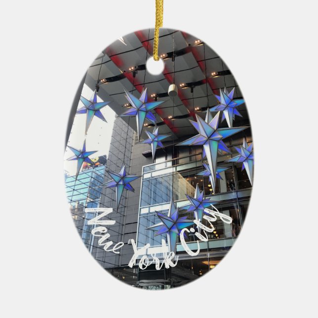 New York City Columbus Circle Christmas Stars NYC Ceramic Ornament (Front)