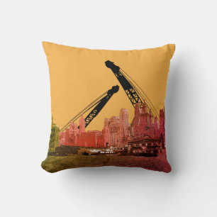 New York City Crane Operator 1930's Skyline Comic Throw Pillow