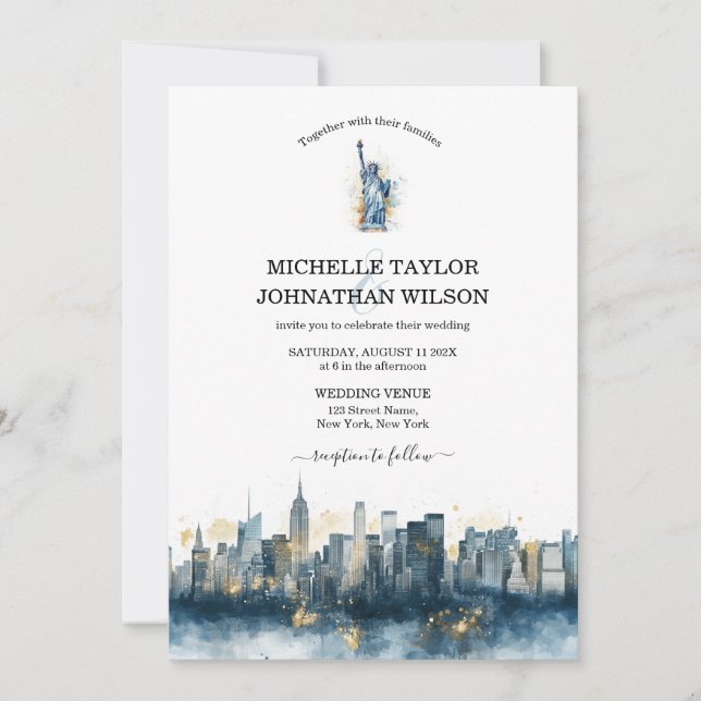 New York City Destination Wedding Watercolor Invitation (Front)