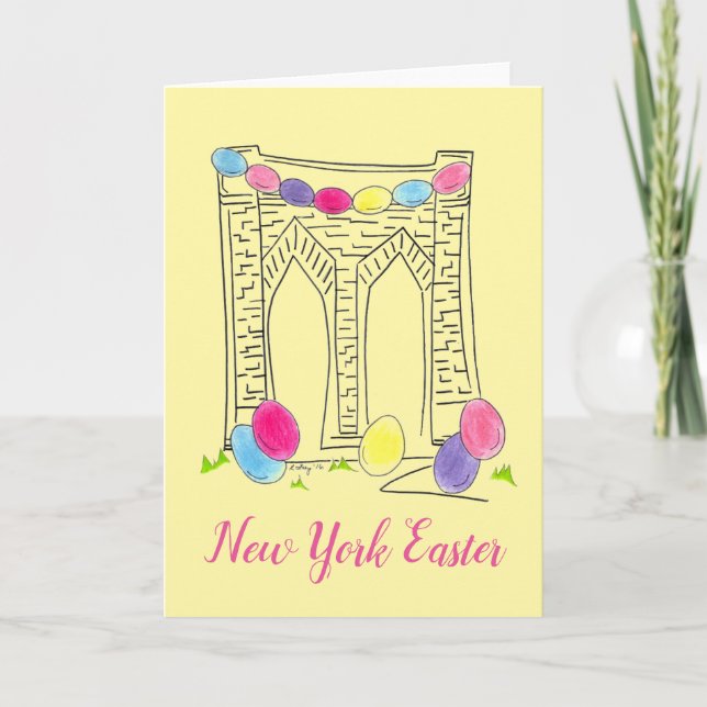 New York City Easter Brooklyn Bridge Egg Hunt NYC Holiday Card (Front)