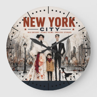 New York City Family Fashion Travel Poster Urban Large Clock