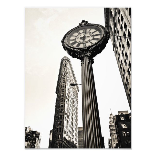 New York City - Flatiron Building and Clock Photo Print (Front)