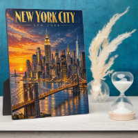 New York City Golden Skyline Sunset Travel Poster