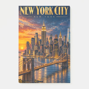 New York City Golden Skyline Sunset Travel Poster Post-it Notes