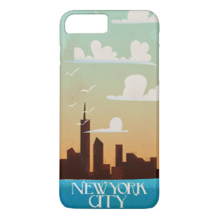 New York City Golden Sunset vintage travel poster iPhone 8 Plus/7 Plus Case