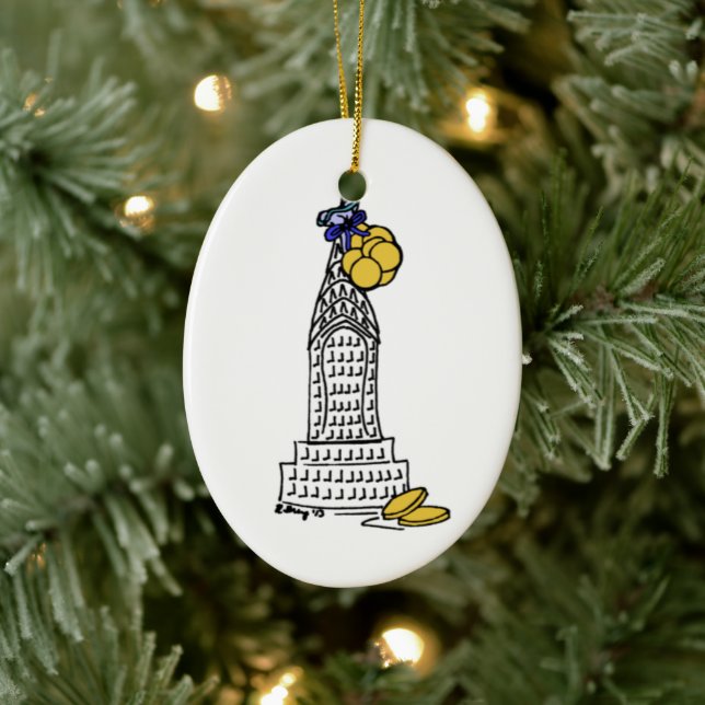 New York City Hanukkah Gelt NYC Skyscraper Holiday Ceramic Ornament (Tree)