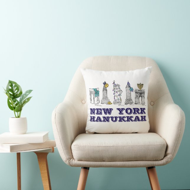 New York City Hanukkah NYC Landmarks Chanukah Throw Pillow (Chair)