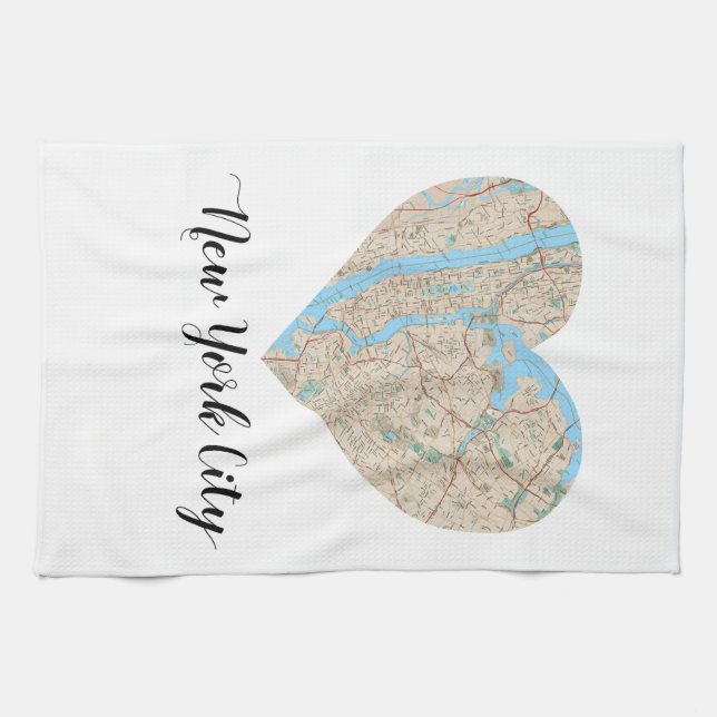 New York City Heart Map Kitchen Towel (Horizontal)
