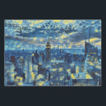 New York City in Van Gogh Starry Night Abstract Wrapping Paper Sheet<br><div class="desc">Wrap your gifts in style with this New York City Skyline inspired by Van Gogh's Starry Night. Designed in an oil-painting style with blue and yellow colours.</div>