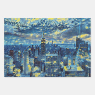 New York City in Van Gogh Starry Night Abstract Wrapping Paper Sheet