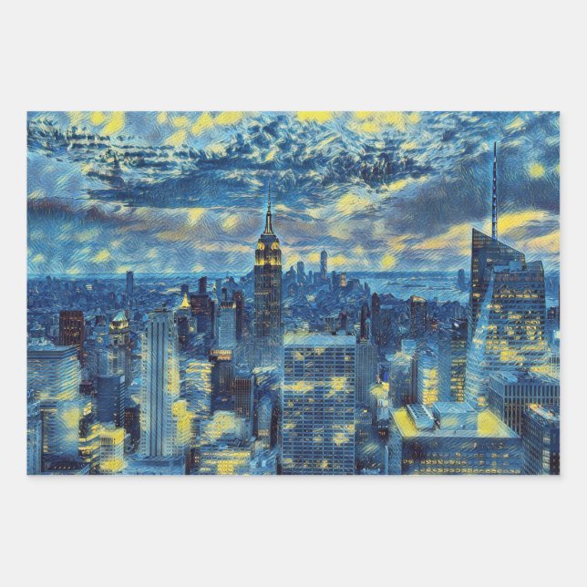 New York City in Van Gogh Starry Night Abstract Wrapping Paper Sheet (Front)