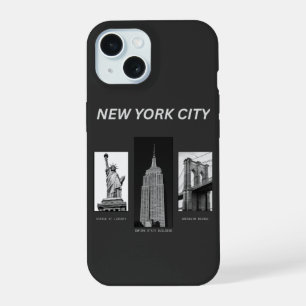 New York City Landmarks Black White Urban Illustra iPhone 15 Case