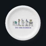 New York City Landmarks Hanukkah NYC Chanukah Paper Plate<br><div class="desc">Features an original pen-and-ink illustration of various New York City landmarks "dressed up" for the holiday season. Perfect for Hanukkah celebrations.</div>