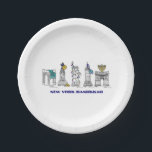 New York City Landmarks Hanukkah NYC Chanukah Paper Plate<br><div class="desc">Features an original pen-and-ink illustration of various New York City landmarks "dressed up" for the holiday season. Perfect for Hanukkah celebrations.</div>
